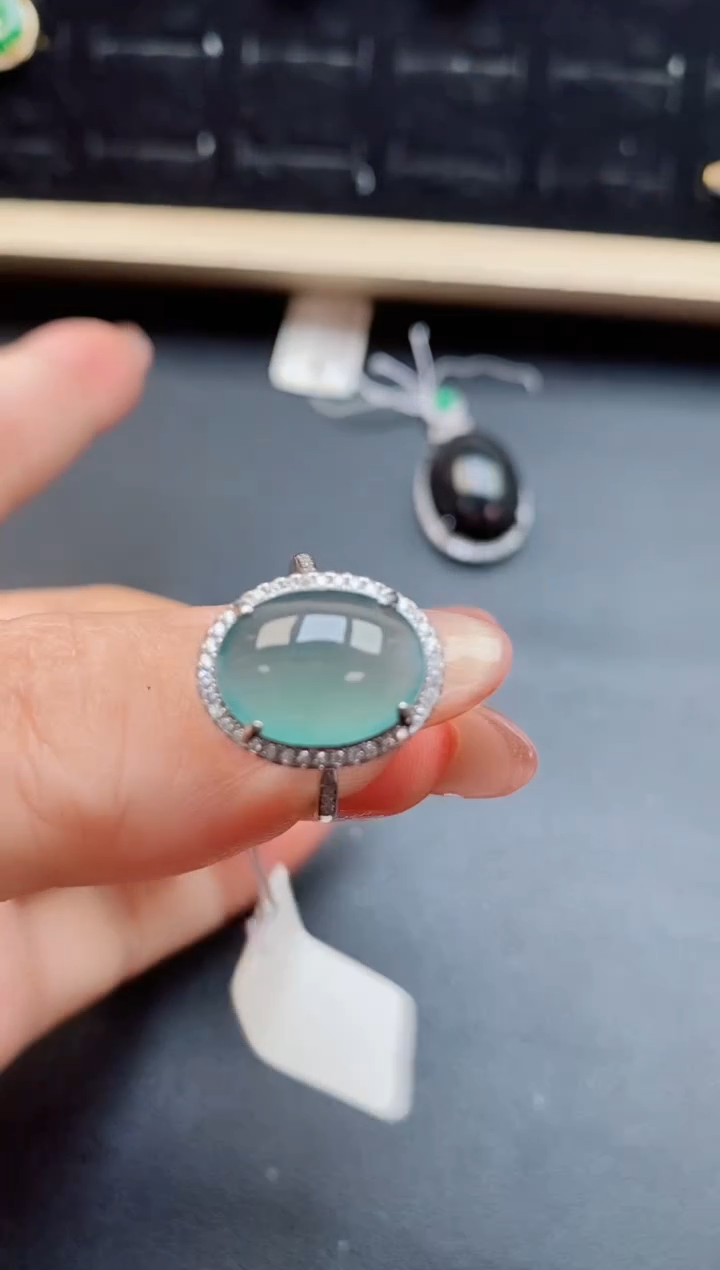 翡翠戒指银S925镶嵌21312