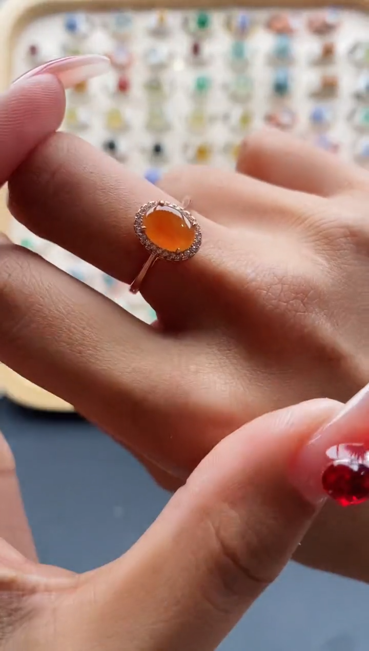 【闪购商品】翡翠戒指银S925镶嵌  缅甸天然A货翡翠555 4+5