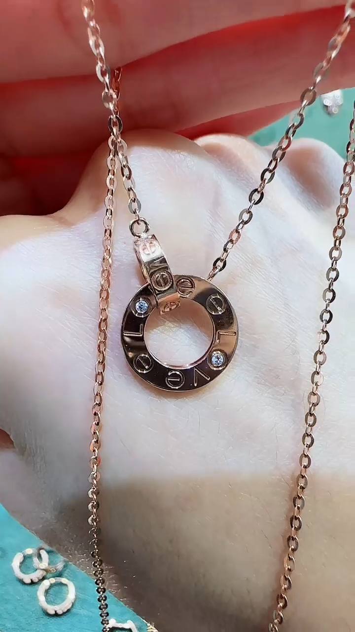 【闪购商品】钻石套链18K金镶嵌18K金钻石双环套链