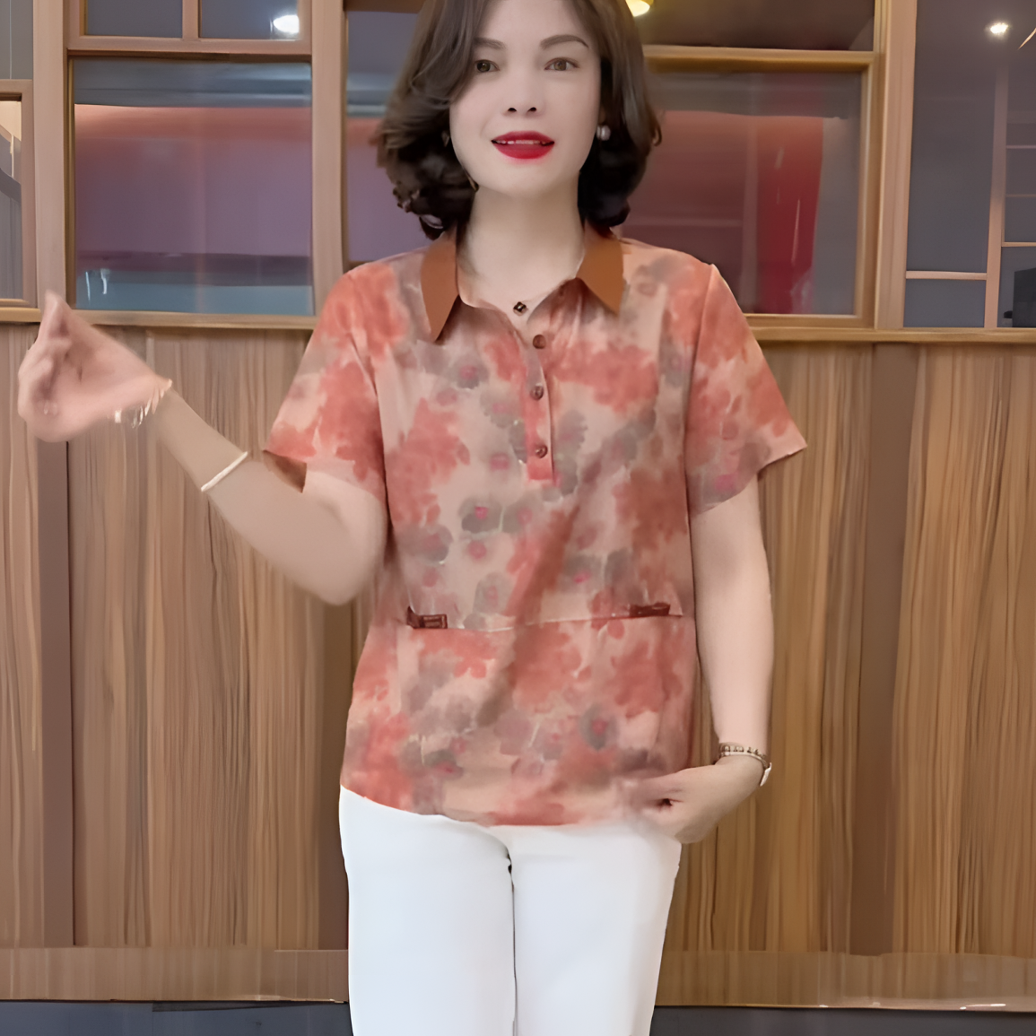 2025夏季薄款洋气polo领衬衫女款外穿显瘦休闲中年妈妈装假口袋