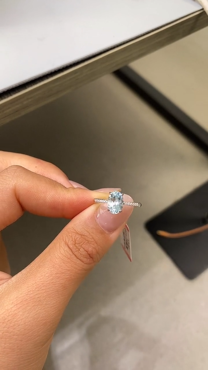 银S925镶嵌戒指海蓝宝石天然海蓝宝