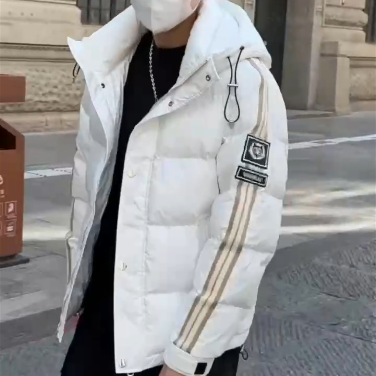 CB-58008-秋冬新款设计潮流时尚拼接连帽羽绒服