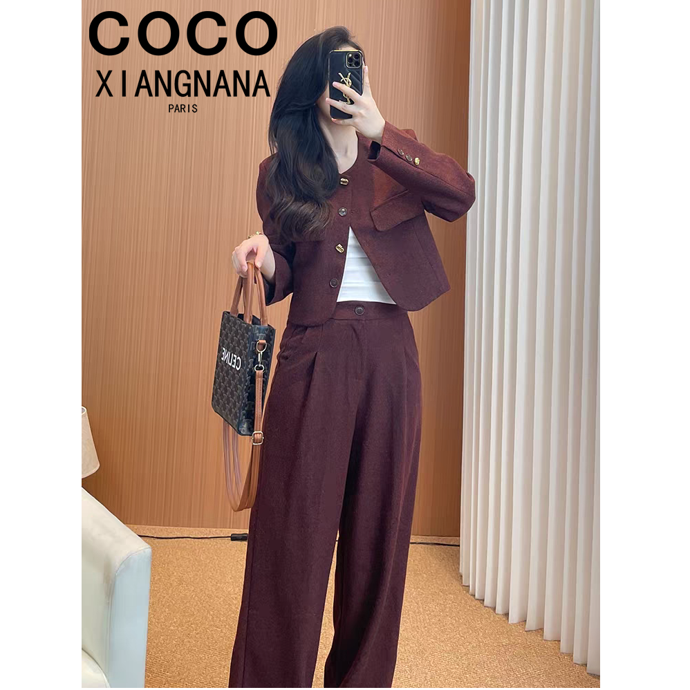 A3116小香风秋套装女2025新款运动时尚洋气阔腿裤两件套穿搭整套