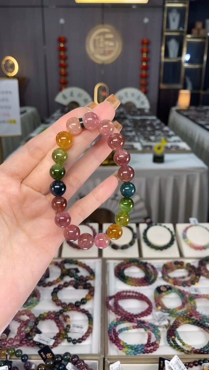 未镶嵌收藏级老矿碧玺彩虹单圈手串10mm+碧玺多样性发一条dan