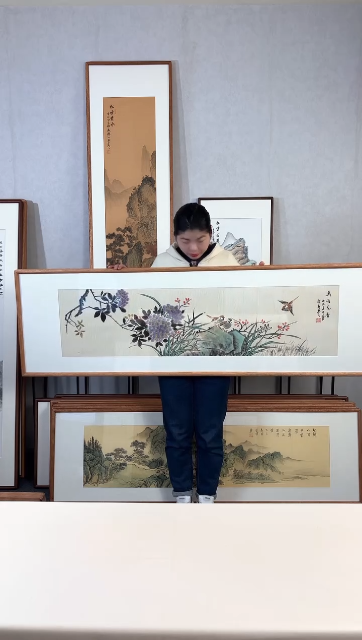 【闪购商品】国画手绘*鸟语花香*52*172cm实木框
