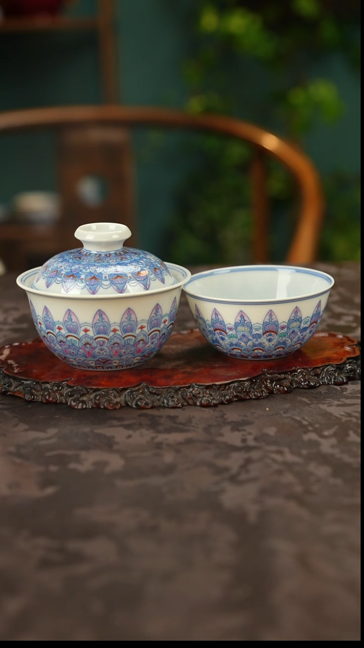 空山明月 青花手绘斗彩套组