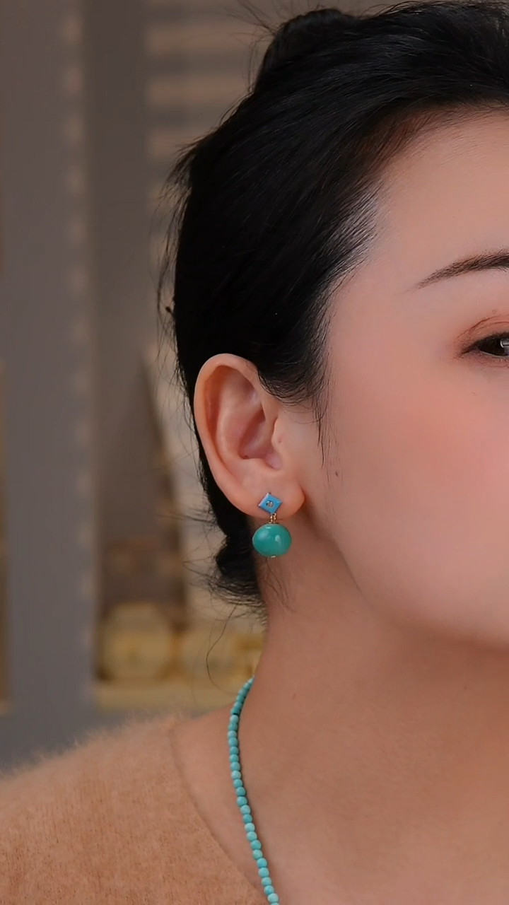 【闪购商品】绿松石耳饰18K金镶嵌1