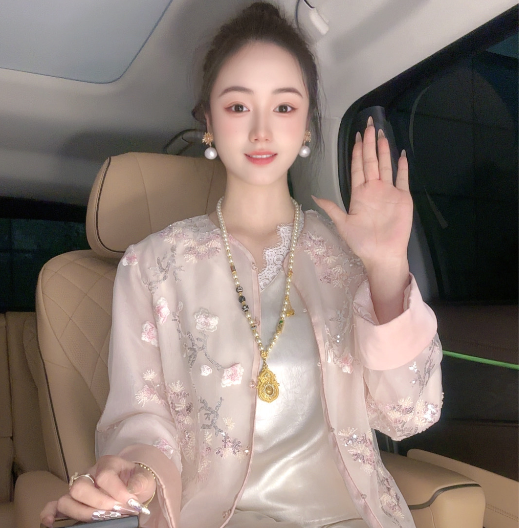 【璀璨星河】春夏2025新中式重工提花刺绣亮片网纱薄款国风上衣2666