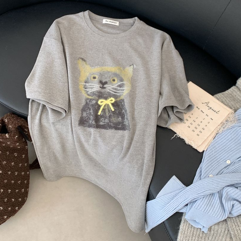 【日单】冬季新款，大象家原单，涂鸦猫简约短袖T恤- 2882