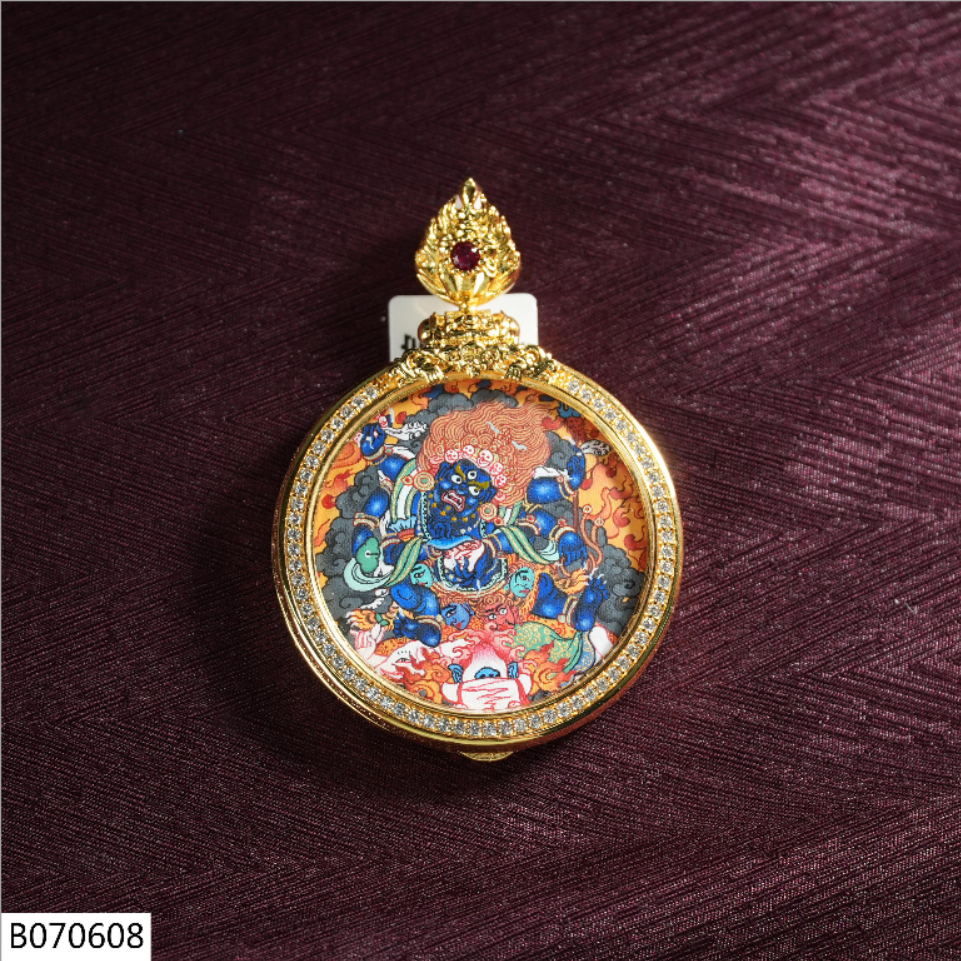 【老掌柜】【大师纯手绘】六臂大黑天唐卡吊坠/B070608