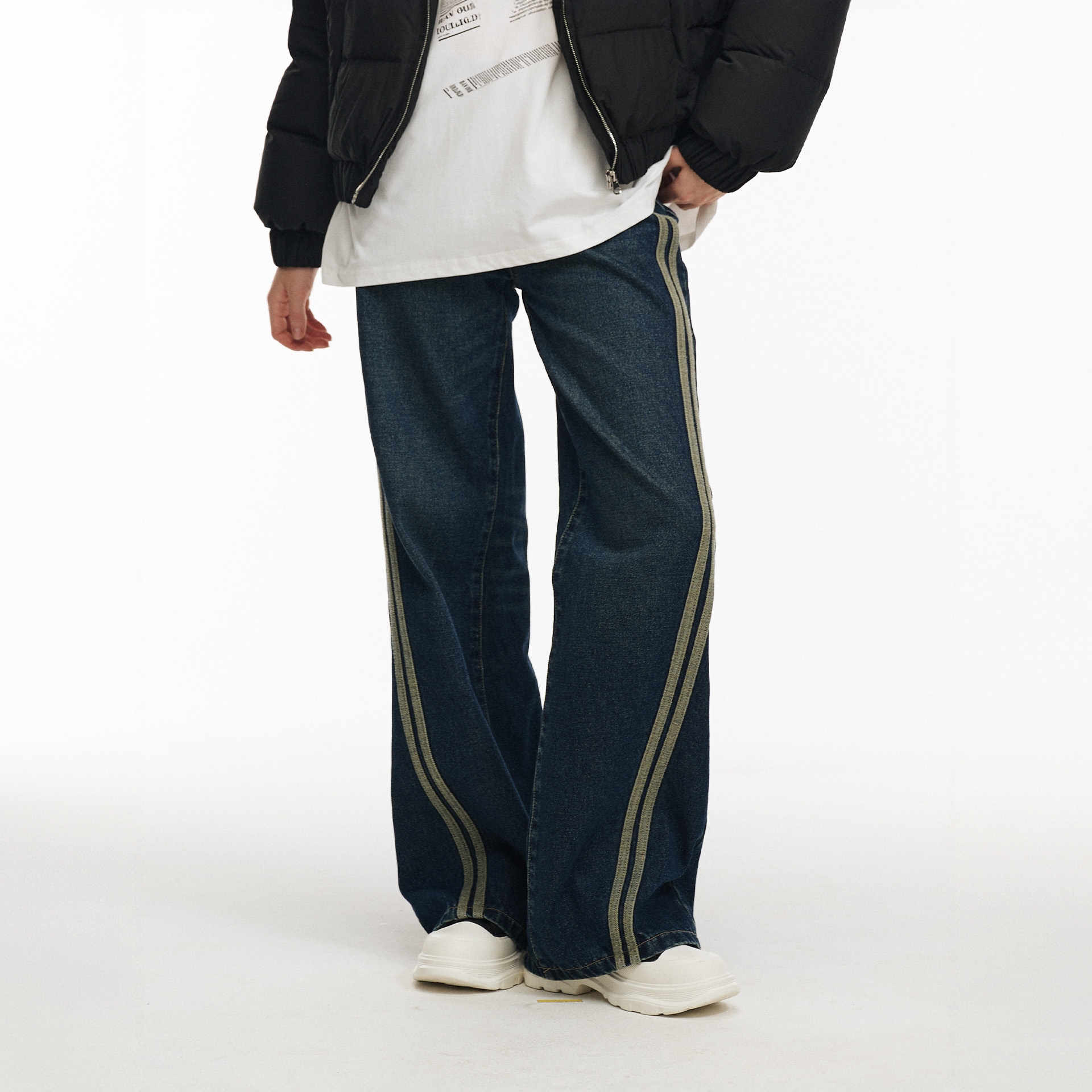 GOST潮牌美式运动风宽腰牛仔直筒宽松长裤