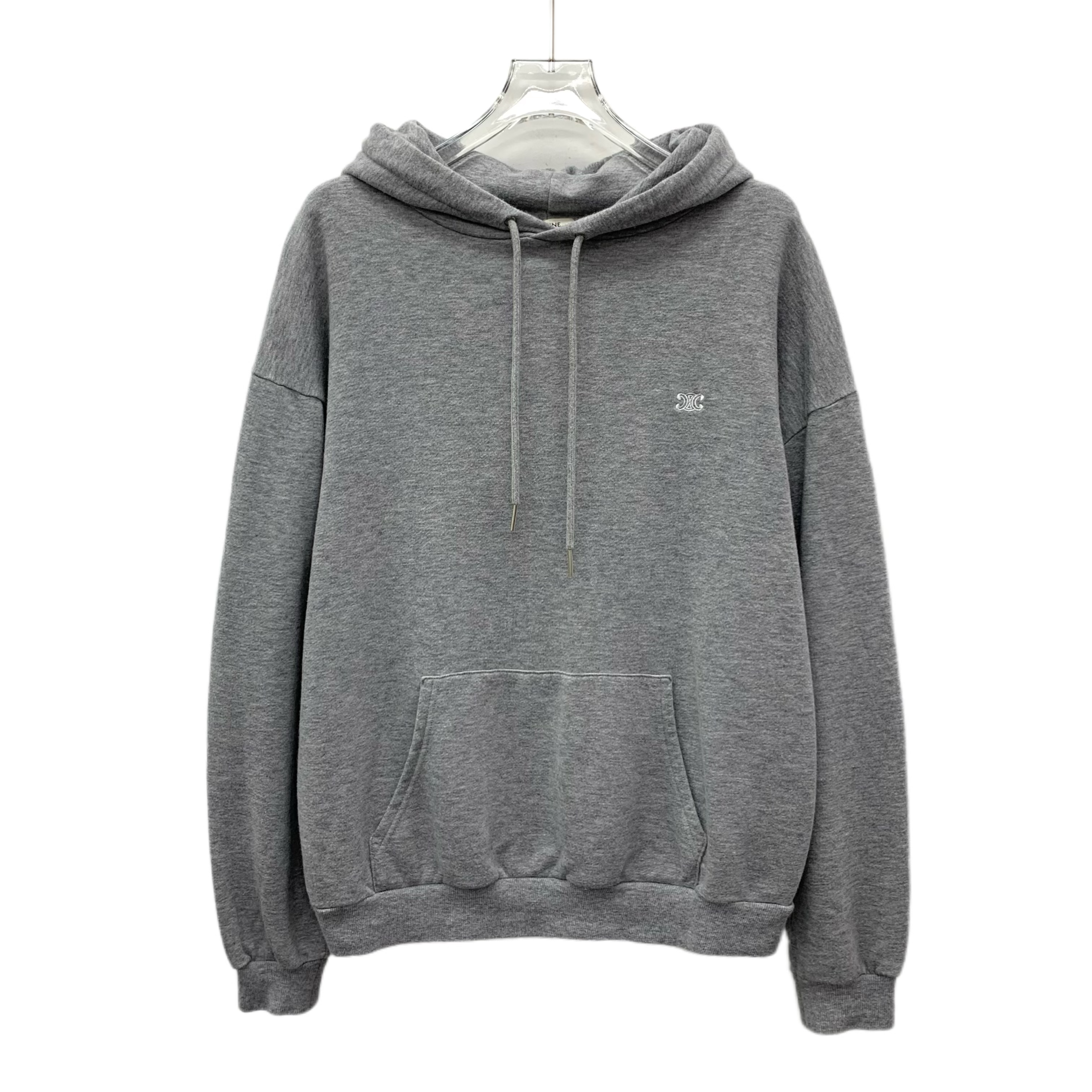 99新 Celine/思琳 IW0570 灰色棉质凯旋门刺绣抽绳长袖卫衣 M码