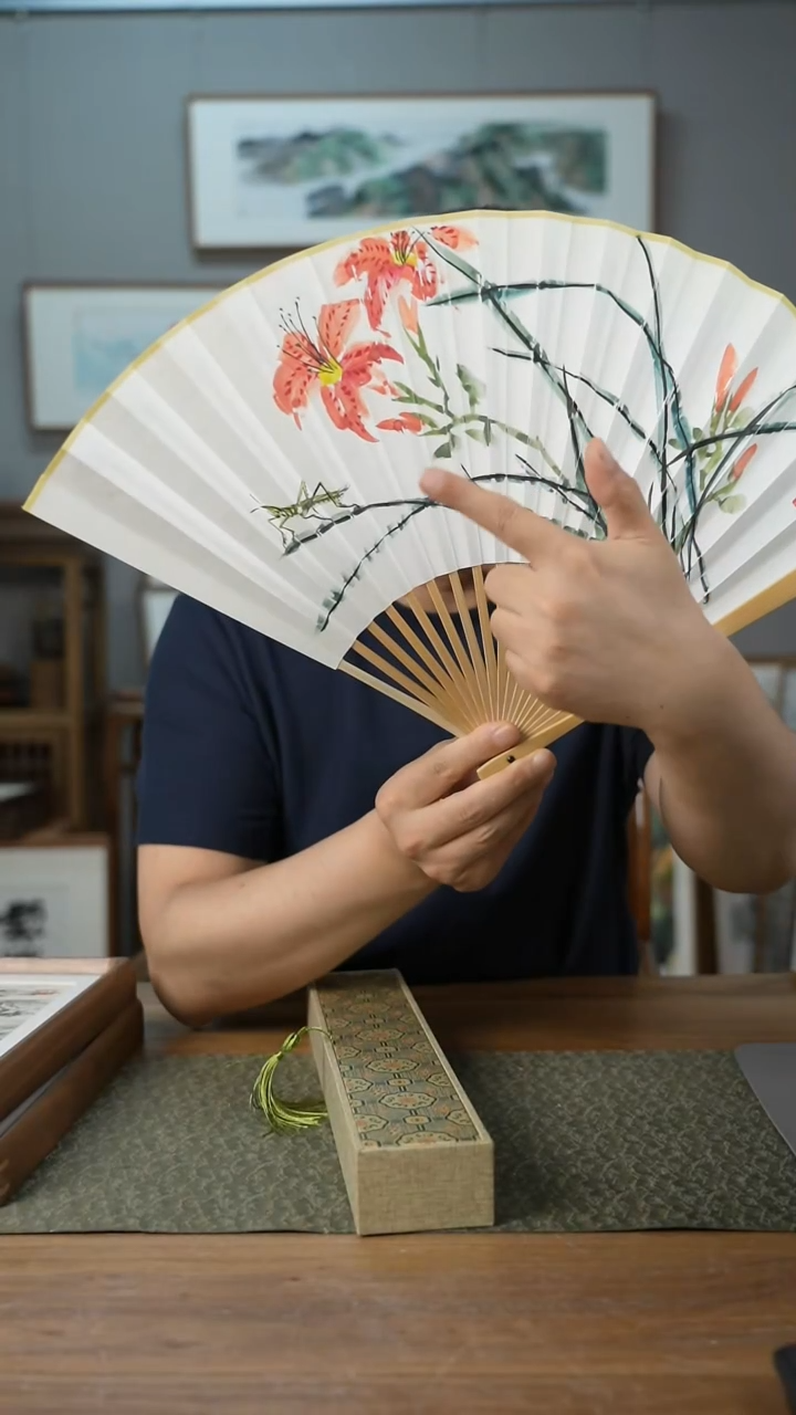 书法协会会员老师扇子作品-带锦盒