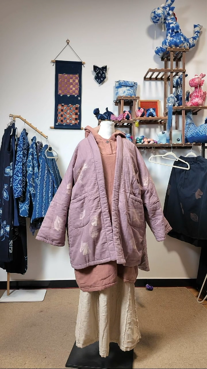 中长款两面穿麻纱热印版棉服