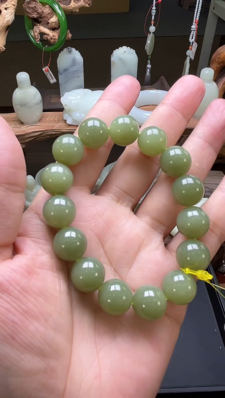 【闪购商品】和田玉手串未镶嵌卡14若羌黄口 圆珠 多样性发一