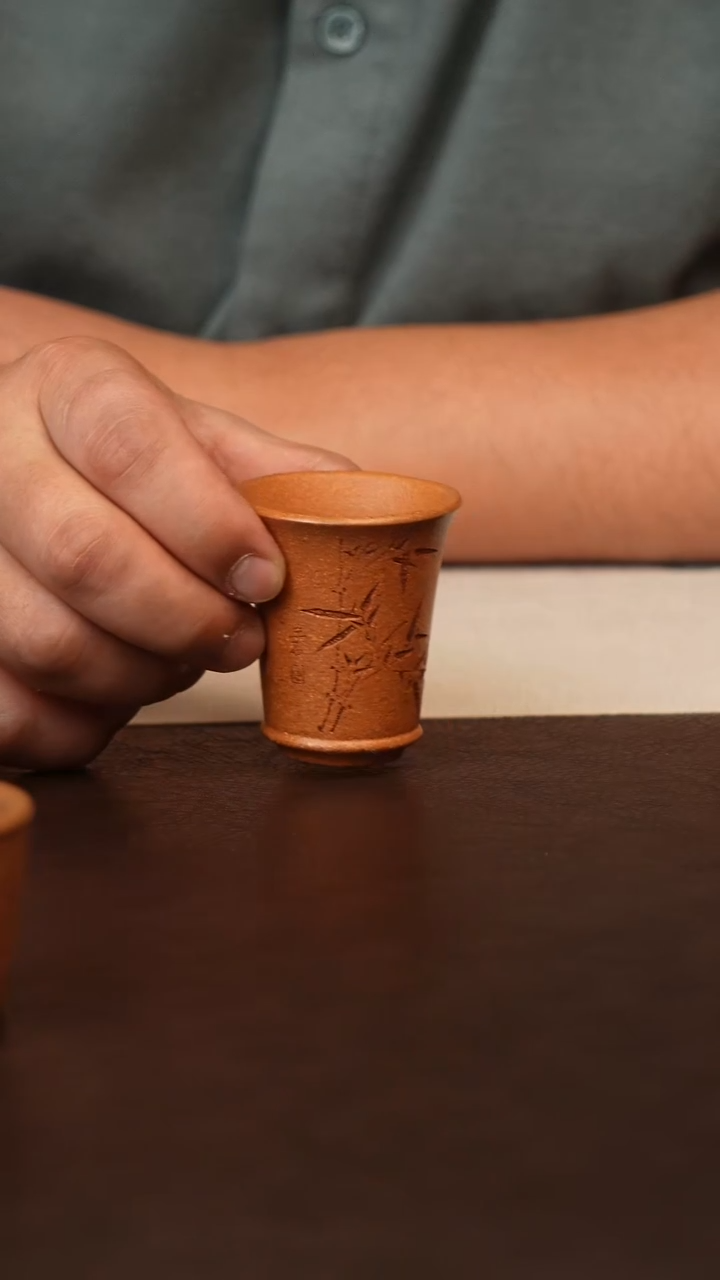 茶壶紫砂原矿紫砂刻竹子杯