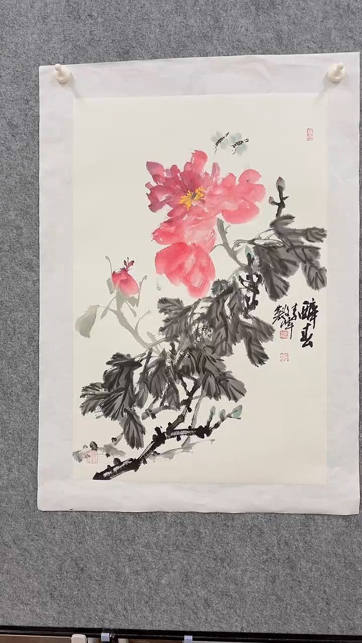 国画李文峰四尺三开花鸟