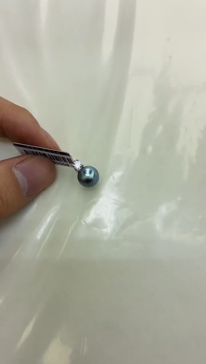 银S925镶嵌DA海水珍珠灰珠吊坠8-9 BQ010