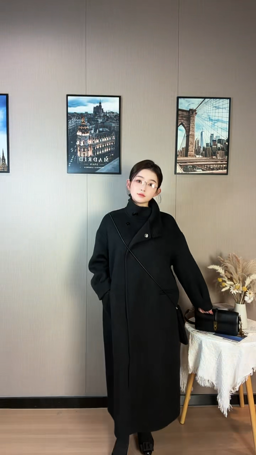 长款秋冬冬季中长款纯色毛呢外套气质设计师宽松韩版女大衣6