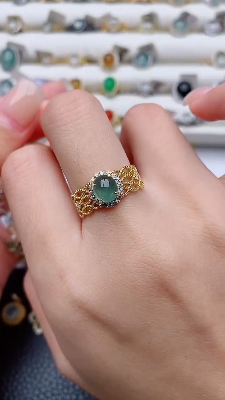 银S925镶嵌戒指翡翠闫*正品 纯天然翡翠