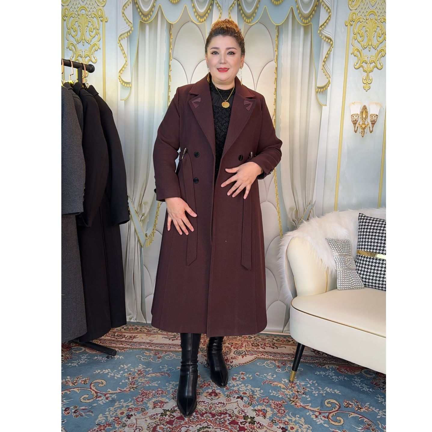 冬季长款毛呢外套加棉加厚时尚宽松8892款