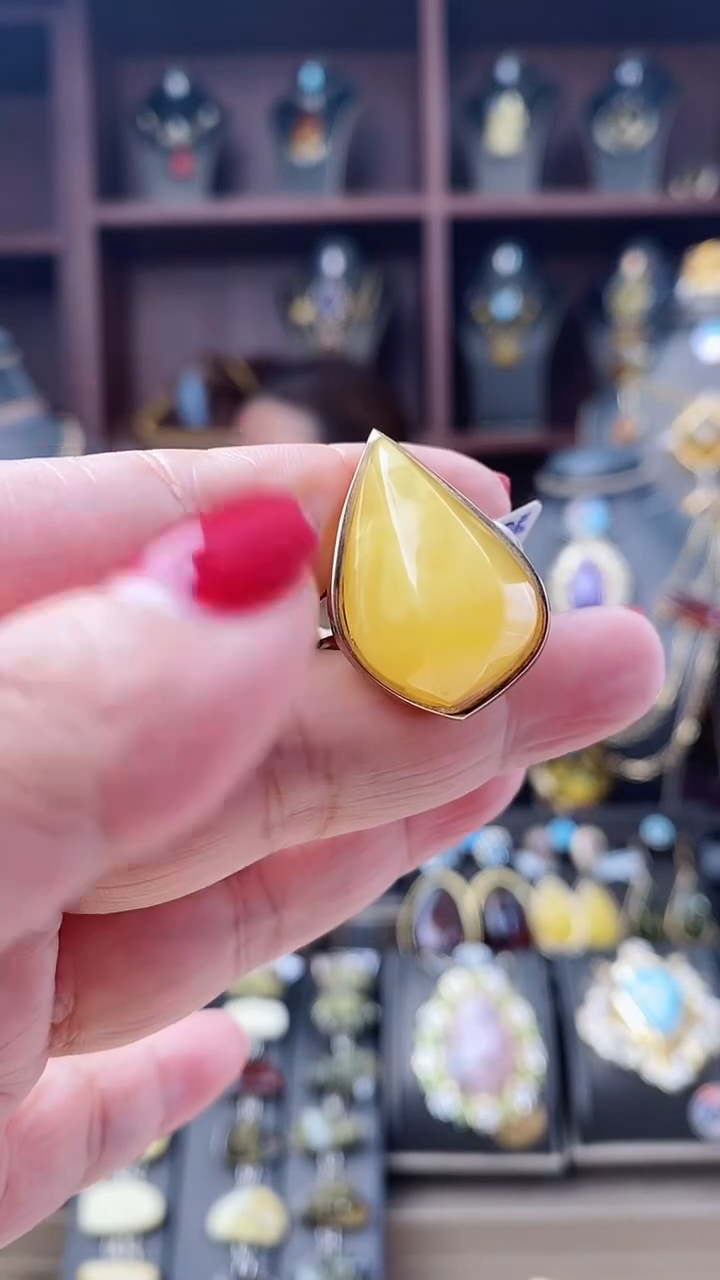 【闪购商品】琥珀戒指银S925镶嵌戒指
