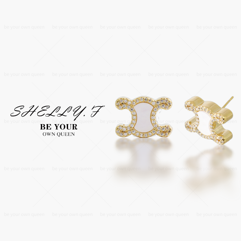 铜合金合成锆石耳饰 BE002双c耳钉气质轻奢时尚复古法式小众