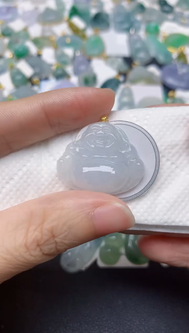 颈饰18K金镶嵌翡翠天然缅甸A货翡翠