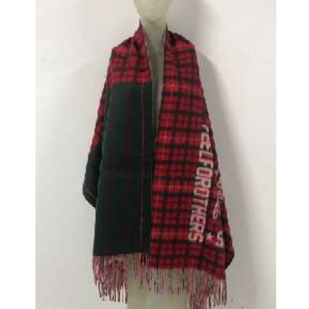 新年红绿格纹流苏羊绒围巾1800033