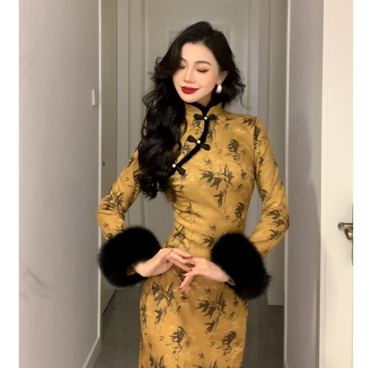 【尔尔古典美学】复古新中式旗袍【竹报平安】秋冬修身中国风旗袍