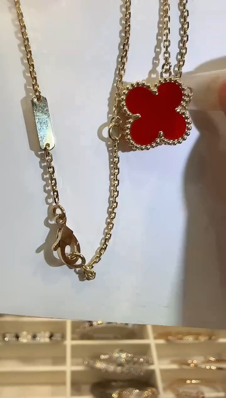 【闪购商品】玛瑙/玉髓项链18K金镶嵌红色