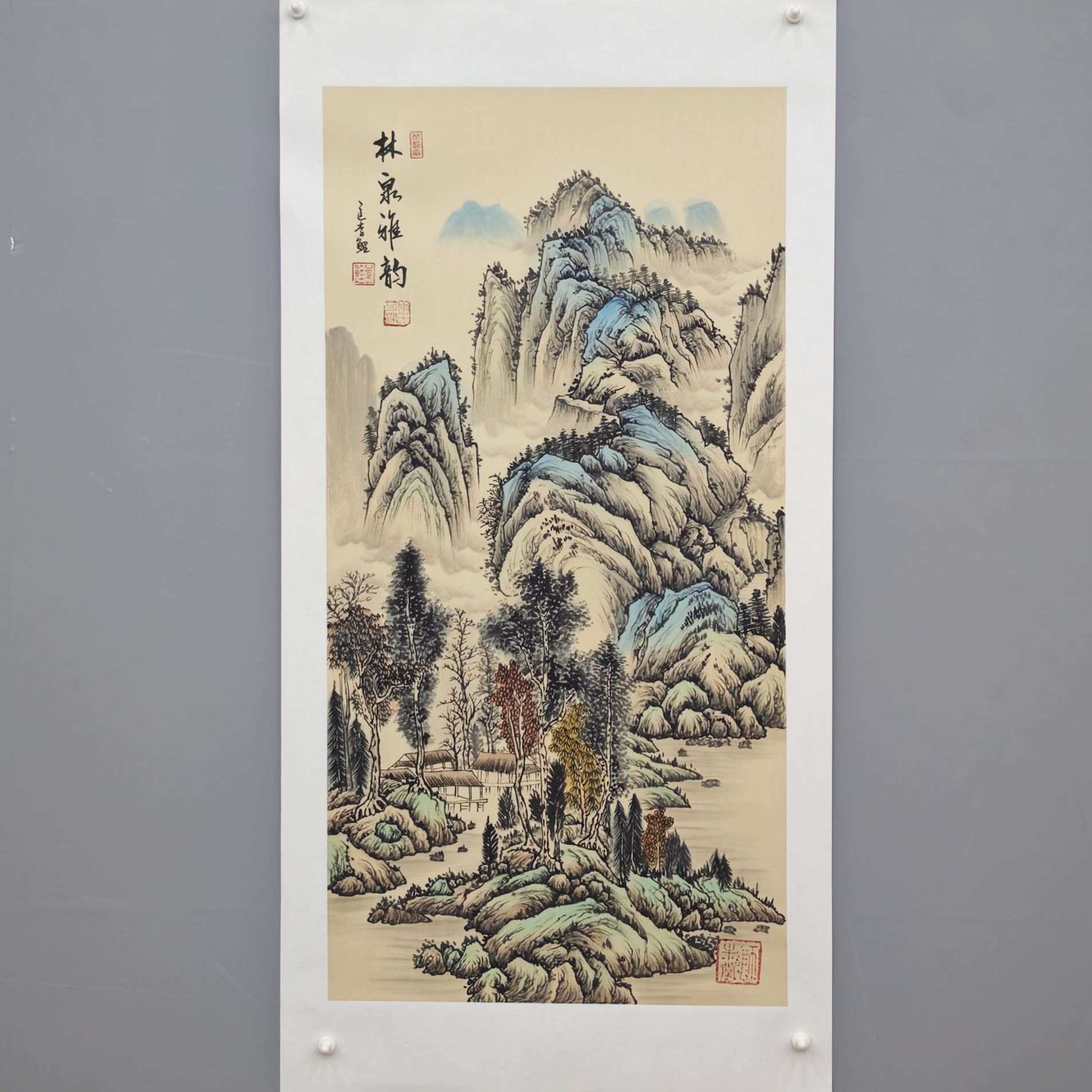 锦煌专属/李鲤手绘/林泉雅韵/画芯100*55/水墨三尺