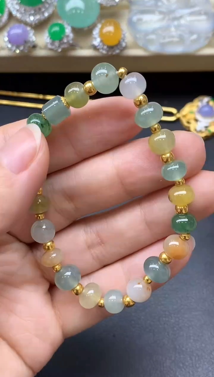足金镶嵌手链翡翠507-中国好珍宝
