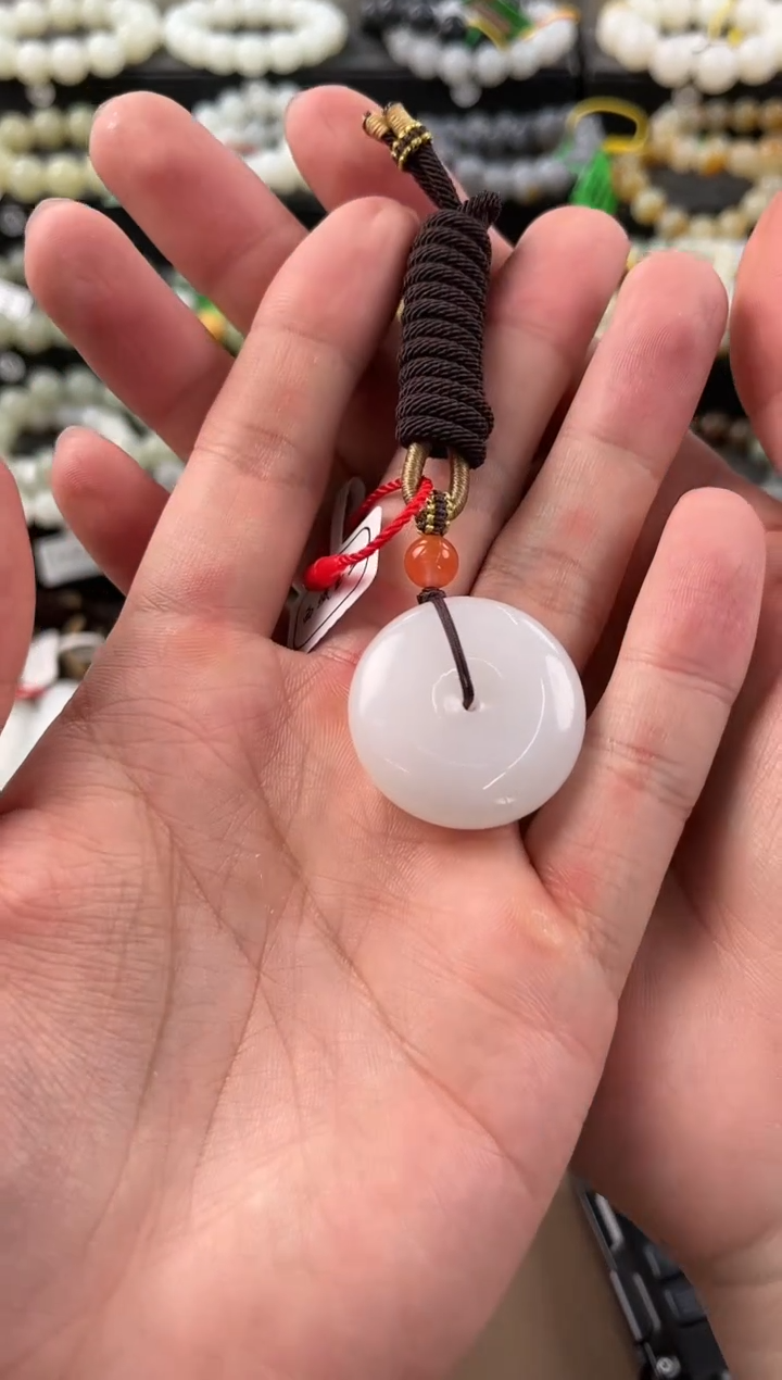 和田玉未镶嵌平安扣且末天泰白玉平安扣微色差