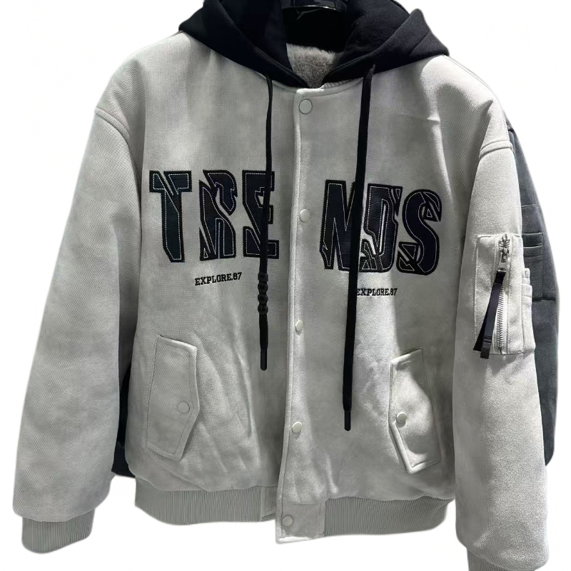 男士25冬季新款宽松休闲百搭潮美式潮字母印花连帽脱卸加绒外套