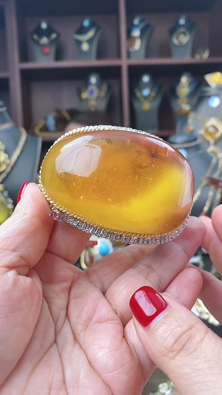 【闪购商品】琥珀手镯银S925镶嵌手镯