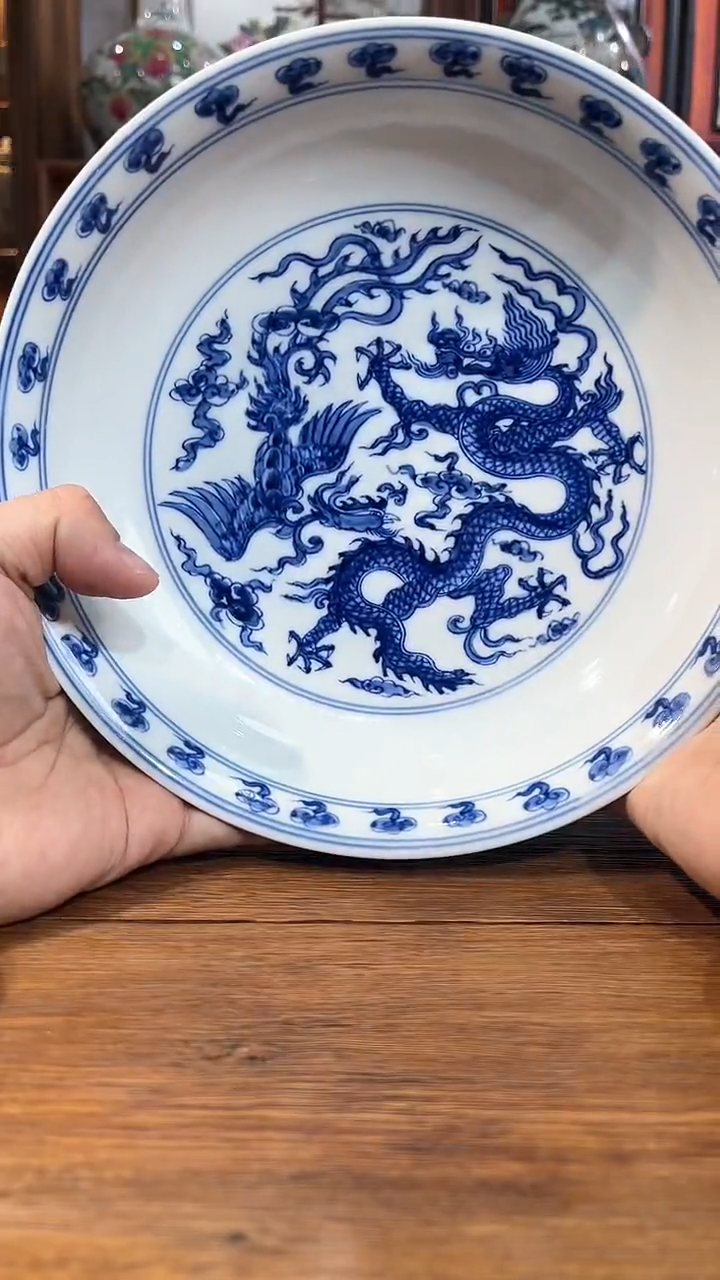 【闪购商品】摆件景德镇青花龙凤盘