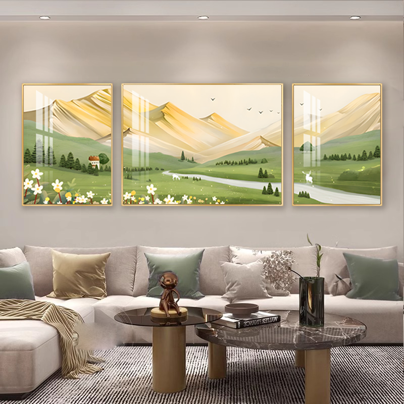 北欧清新风客厅装饰画山川河流沙发背景墙壁画简约晶瓷挂画S-004