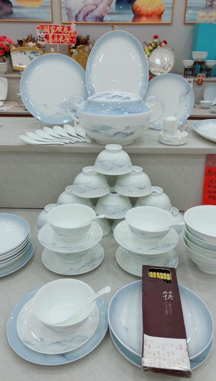 瓷单拍江山如画5 个米饭碗