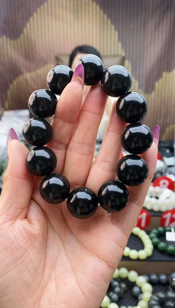 未镶嵌手串和田玉黑青19