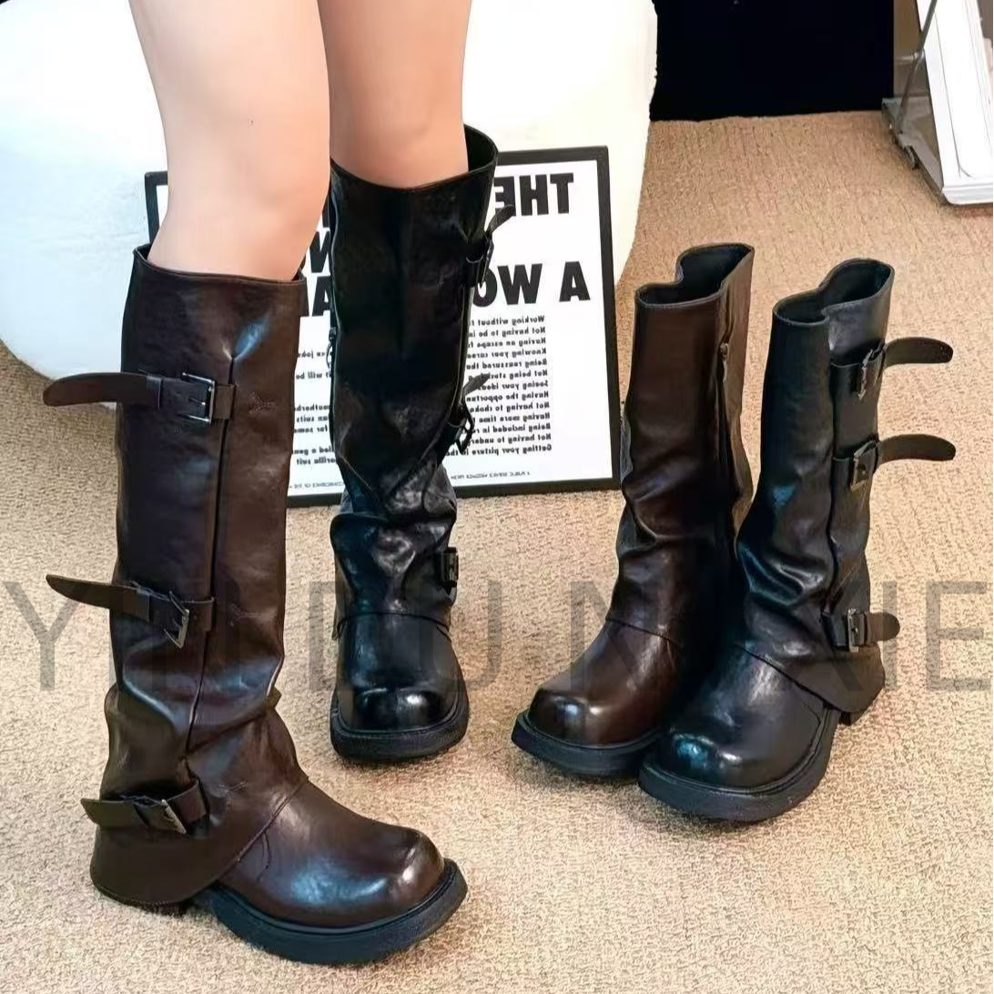 胖mm长筒靴厚底长靴粗腿堆堆靴2025新款大筒围高筒大码女靴20-835