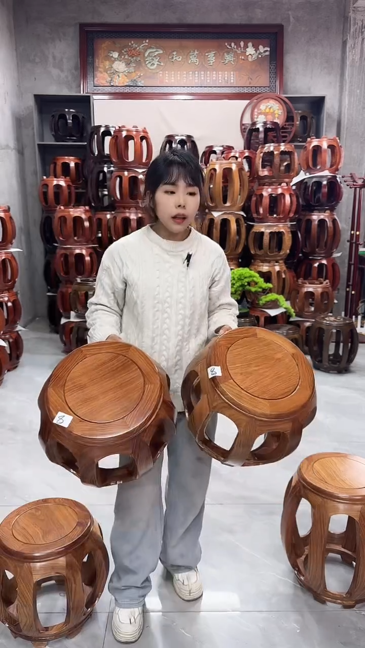【闪购商品】花梨木类家具原木色小号鼓凳一对8号