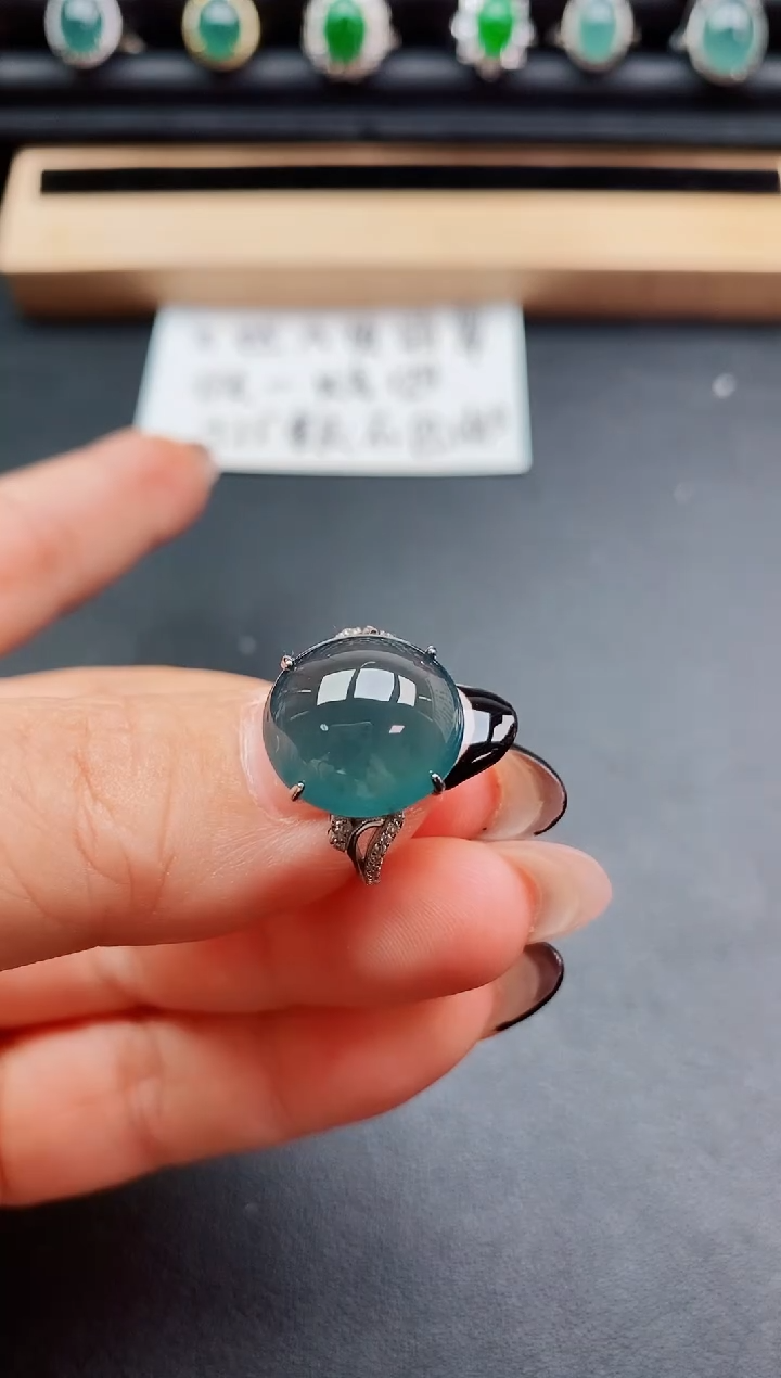 翡翠戒指银S925镶嵌08050