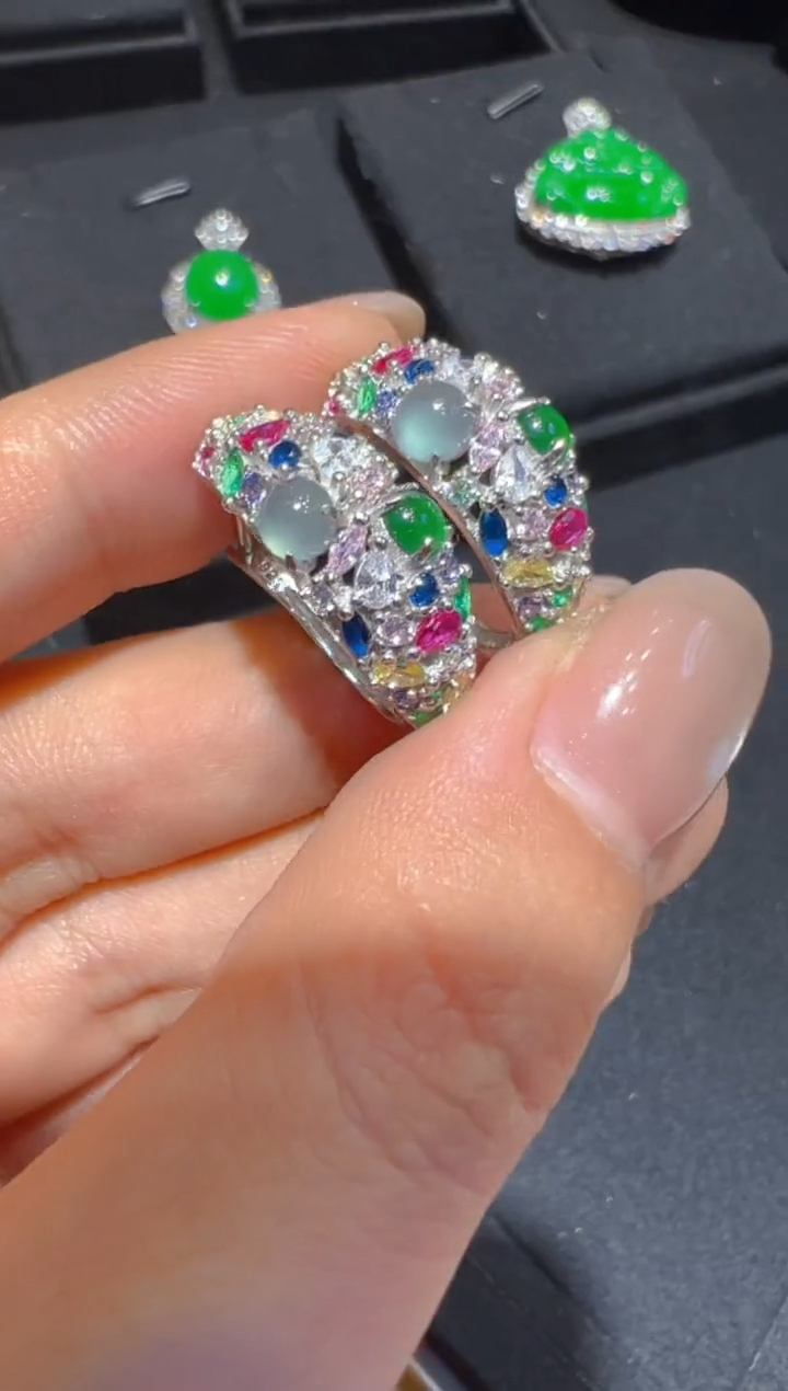 银S925镶嵌翡翠耳饰多样性团购发一件