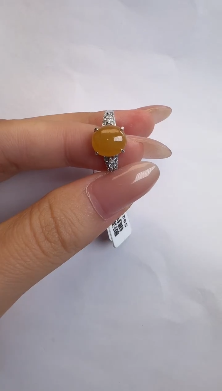 银S925镶嵌戒指翡翠通体925银镶缅甸A货翡翠戒指266