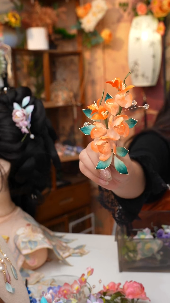 纯铜锆石925银锦簪阁非遗绒花