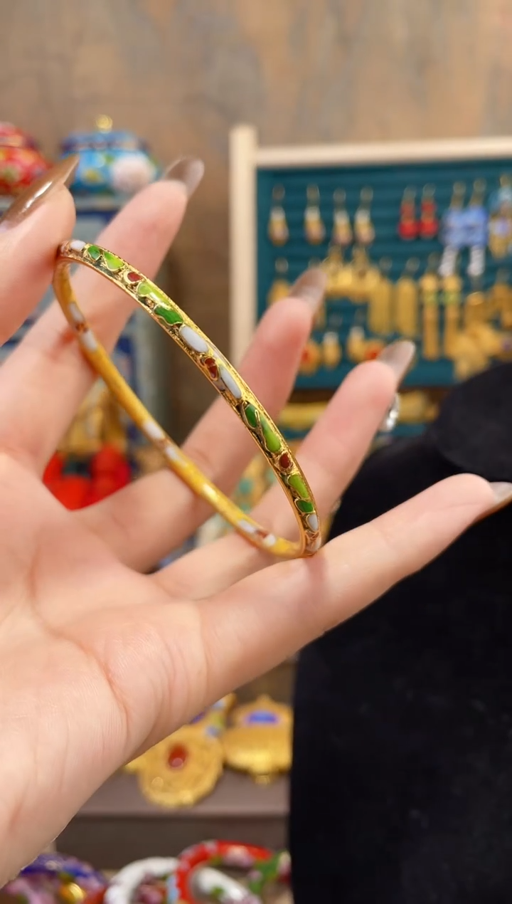 【闪购商品】非遗景泰蓝金地细镯子一个黄色