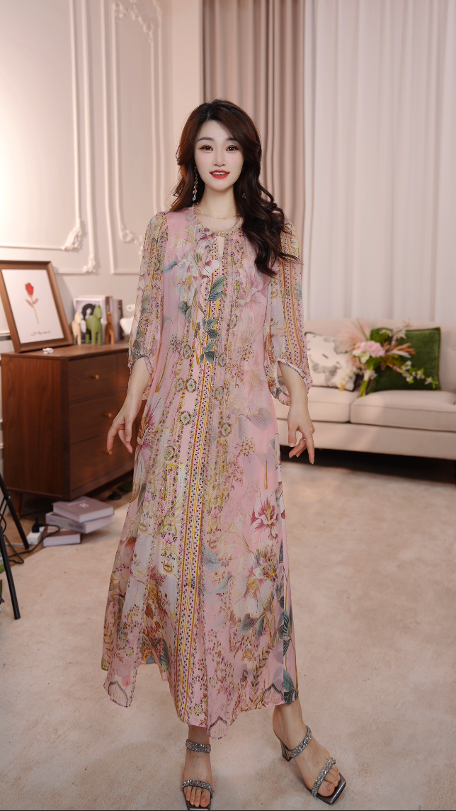 【叙春庭】25年时尚名媛风优雅气质旗袍版收腰高端连衣裙