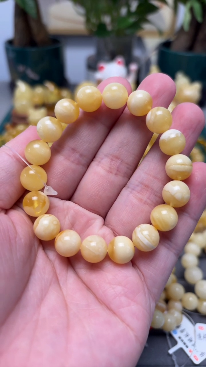手串琥珀未镶嵌p12臻品俄料金白妖孽手串 12.64克 10+mm