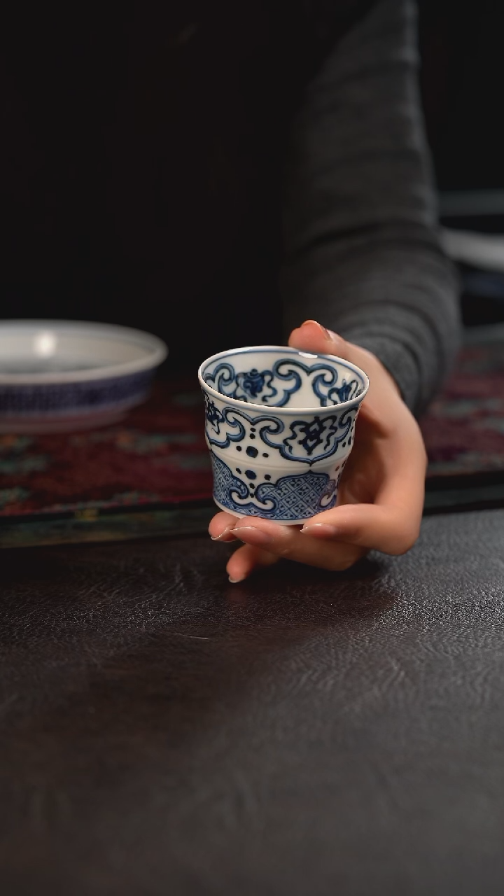 研山琢器如意八宝竹节杯